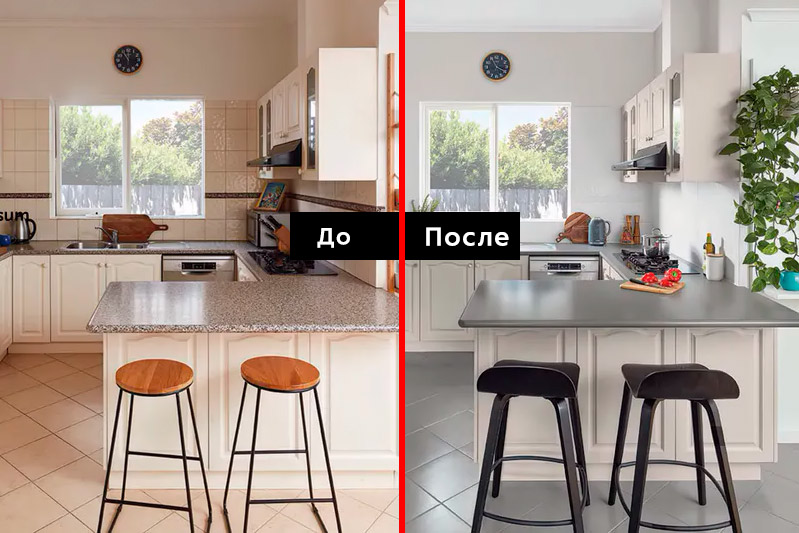Покраска плитки на кухне до и после 3