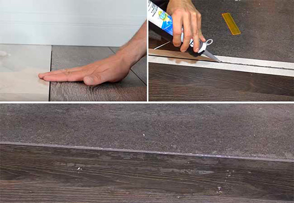 Стыковка плитки и ламината с помощью герметика